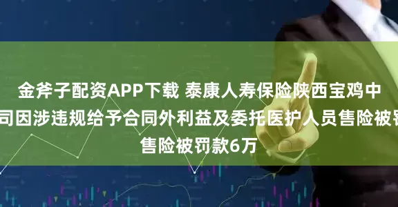 金斧子配资APP下载 泰康人寿保险陕西宝鸡中心支公司因涉违规给予合同外利益及委托医护人员售险被罚款6万